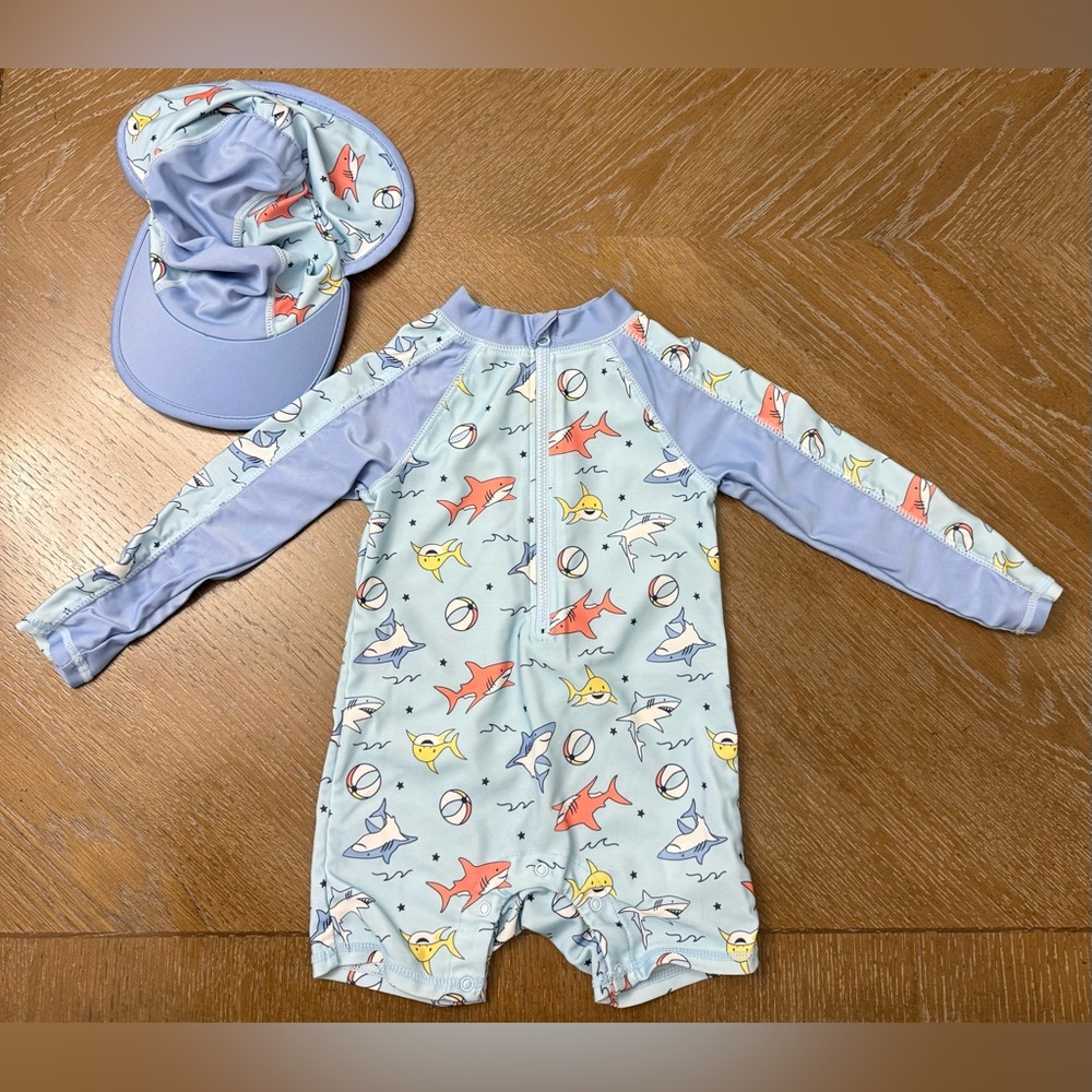 Shark Print Baby Swimsuit with Cap